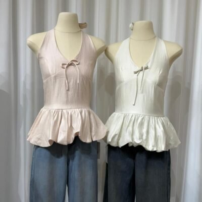挂脖荷叶边上衣 Halter Neck Peplum Top