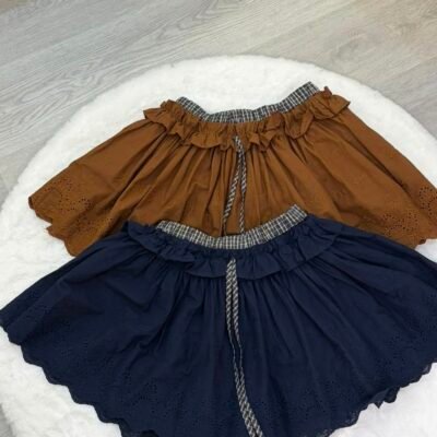 Lace Trim Plaid Skort - 花边格子拼接裤裙