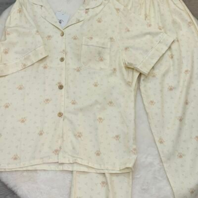 Floral Cream Short Sleeve Long Pants Set - 花语奶油短袖长裤