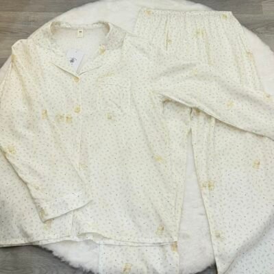 White Bunny Floral Lounge Set Long Sleeve - 白色小兔碎花居家服（长）