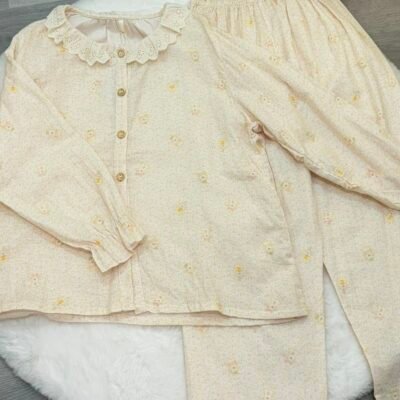 Lace Round Neck Soft Bunny Lounge Set Long Sleeve - 蕾丝圆领软糯兔子居家服（长）