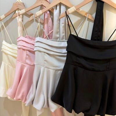 Satin Bubble Hem Cami Top - 缎面吊带花苞上衣