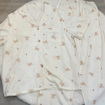Cherry Teddy Short Sleeve Long Pants Lounge Set - 樱桃小熊短袖长裤