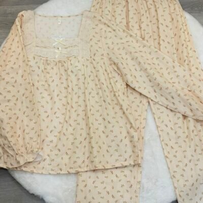 Milk Apricot Floral Long Lounge Set - 奶杏花语居家服（长）