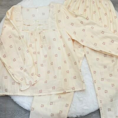 Cherry Bow Long Lounge Set - 樱桃蝴蝶结居家服（长）