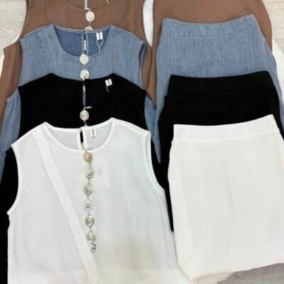 Vintage Linen Blend Sleeveless Set - 复古棉麻无袖套装