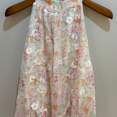 Orange Floral Halter Top - 挂脖花橘色上衣