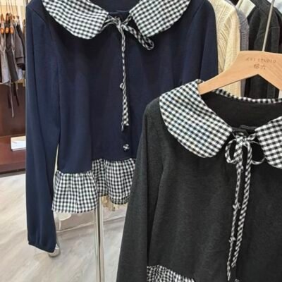 Preppy Plaid Knit Cardigan - 书院风格子针织衫