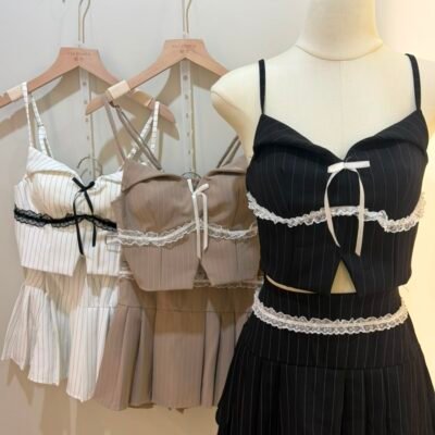 Striped Lace Trim Set - 条纹蕾丝拼接套装