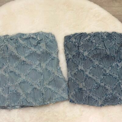 Frayed Denim Tube Top - 奶蓝毛边抹胸