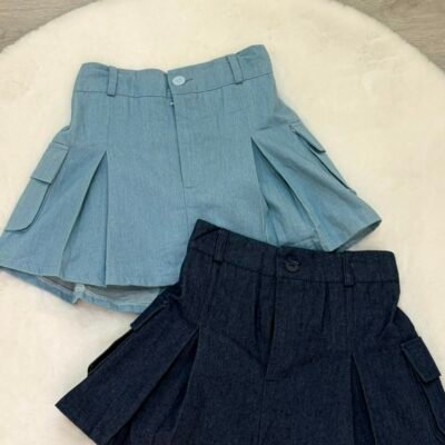 Dark Wash Denim Button Skort - 牛仔深蓝纽扣裤裙